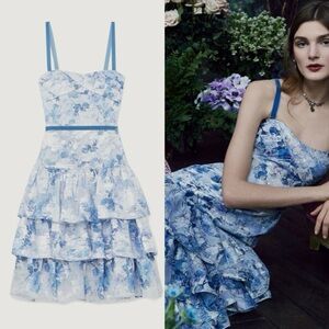 NWT US4 Marchesa Notte Sleeveless Metallic Dress Light Blue Floral dress